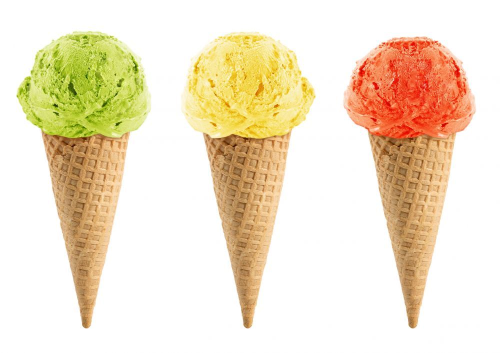Green, yellow and red Ice cream