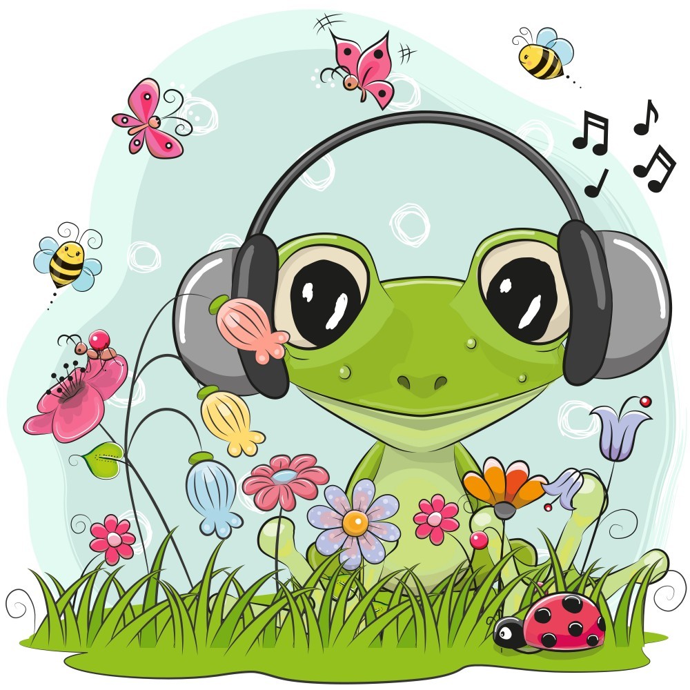 Cute Cartoon Frog on a meadow