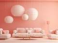 pink living room and white sofa