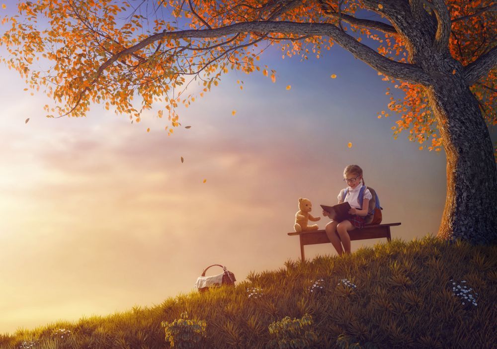 child is reading a book