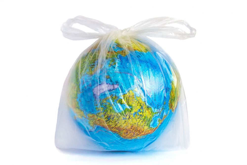 planet Earth  in polyethylene plastic disposable bag